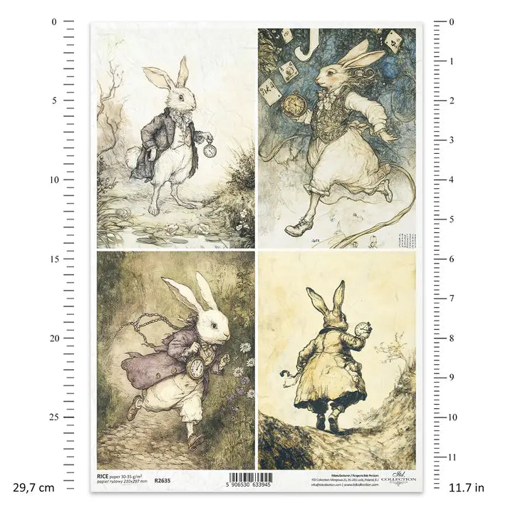ITD Collection Alice's Magic Rabbit Decoupage Rice Paper – A4 Craft Sheet (R2635)