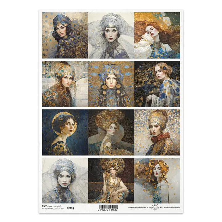 ITD Collection Inspired by Klimt Women Decoupage Rice Paper – A4 Craft Sheet (R2413)