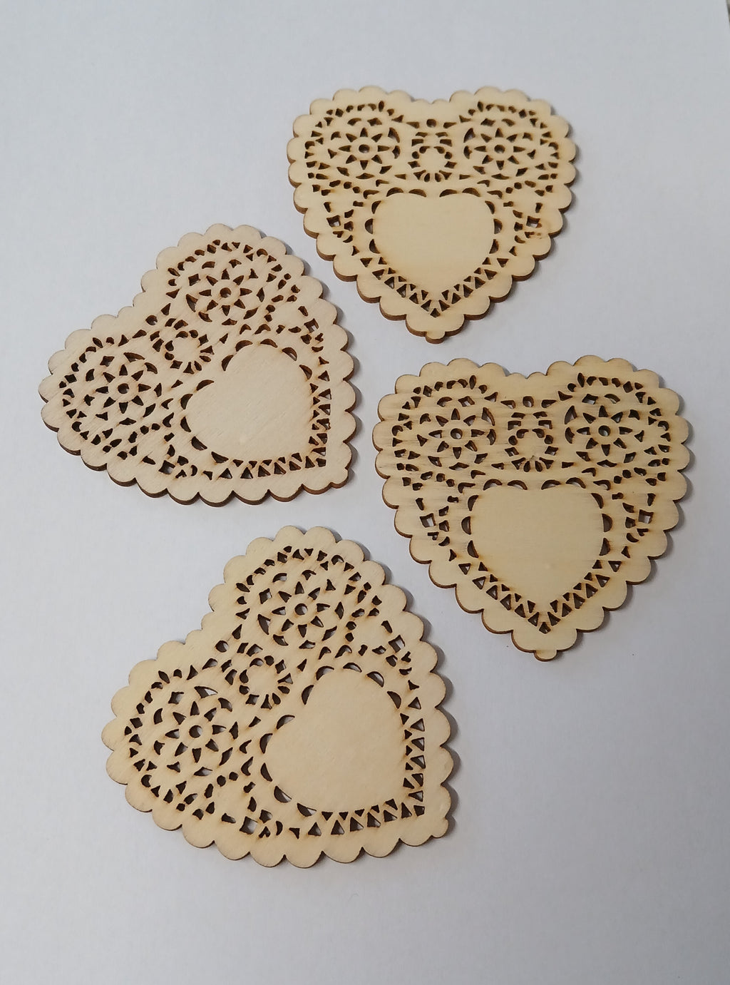 Filigree Lace Wooden Heart Blanks – Pack of 4 | Ornate Unfinished Wood Shapes for Crafts