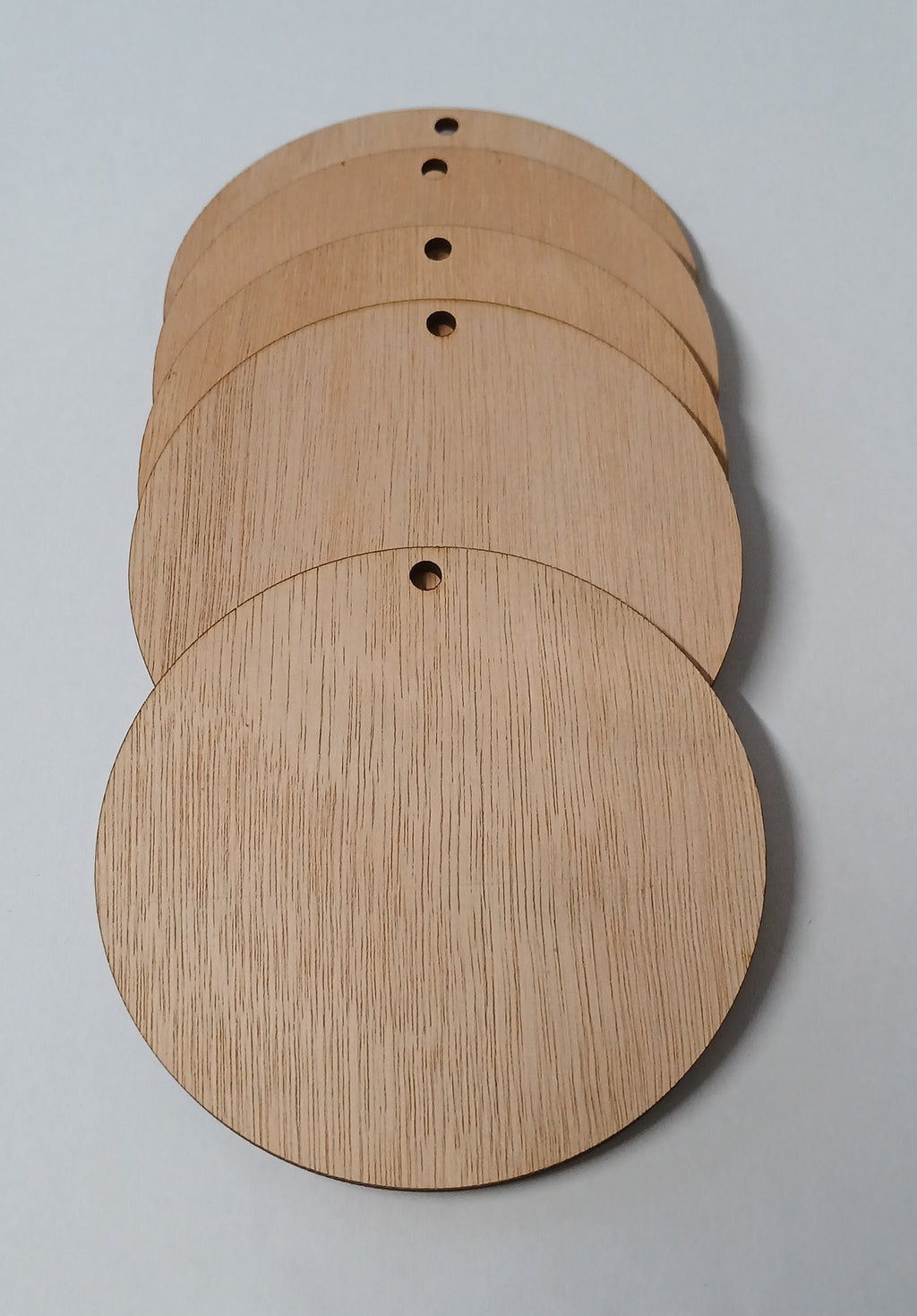 104mm Blank Wooden Discs with Hanging Hole – Pack of 5 | Natural Unfinished Wood Blanks for Crafts