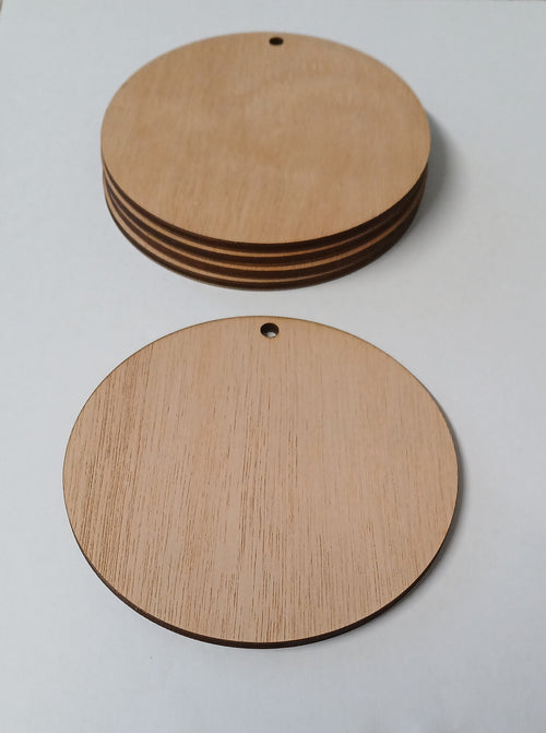 104mm Blank Wooden Discs with Hanging Hole – Pack of 5 | Natural Unfinished Wood Blanks for Crafts