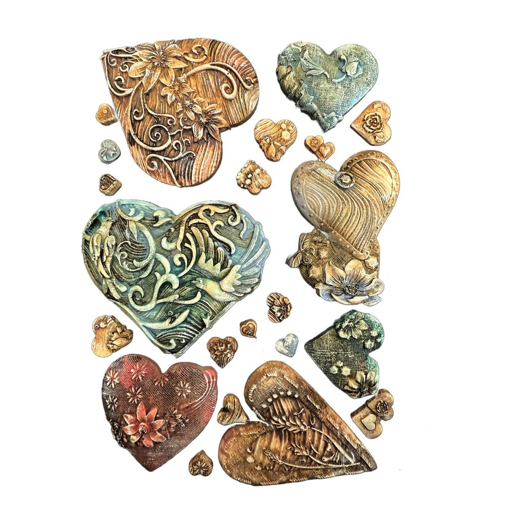 Stamperia Alice in Christmas — Simple Hearts A5 Silicon Mould | Ornate Vintage Heart Embellishments