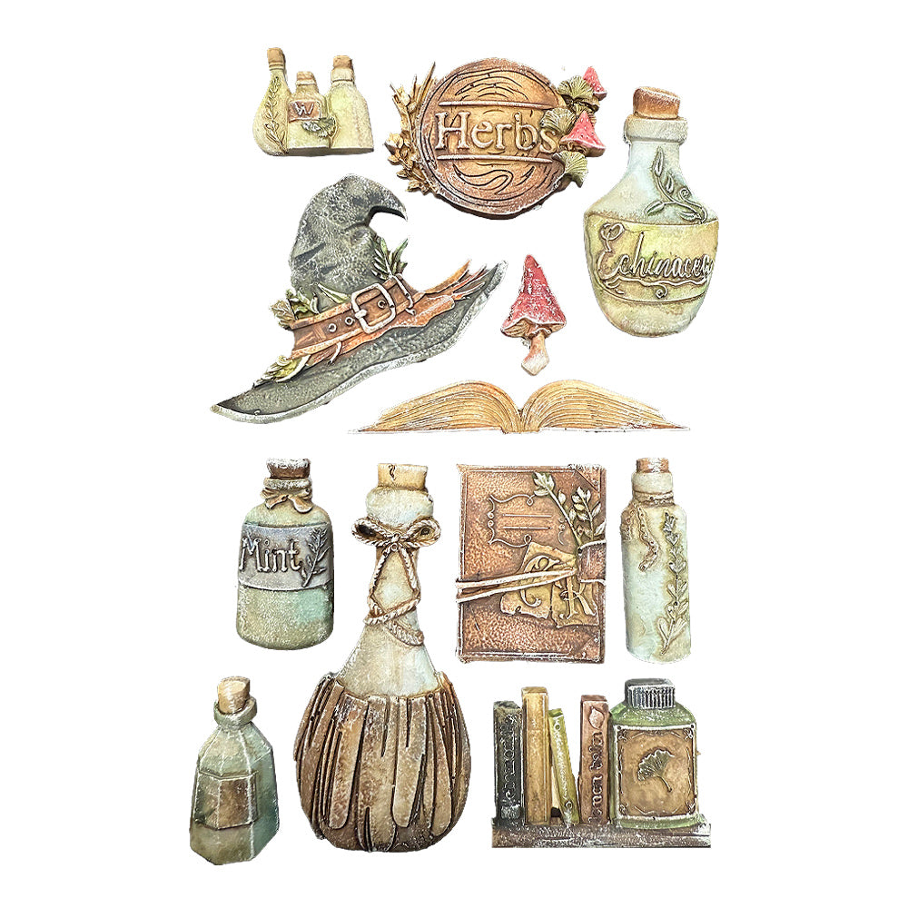 Stamperia Herbarium Silvae — Alchemy A5 Silicon Mould | Apothecary Bottles, Books & Witchy Designs