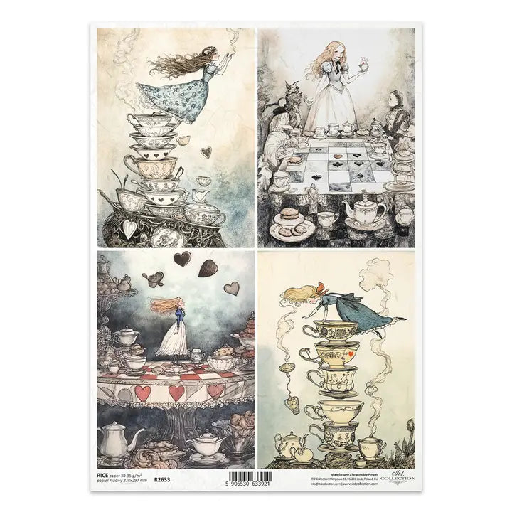 ITD Collection Alice's Magic Tea Party Decoupage Rice Paper – A4 Craft Sheet (R2633)