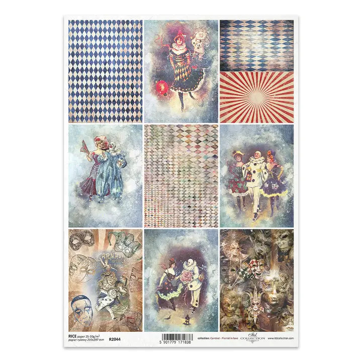 ITD Collection Carnival Pierrot in Love Decoupage Rice Paper – A4 Craft Sheet (R2044)