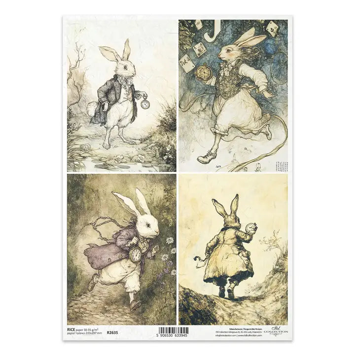 ITD Collection Alice's Magic Rabbit Decoupage Rice Paper – A4 Craft Sheet (R2635)