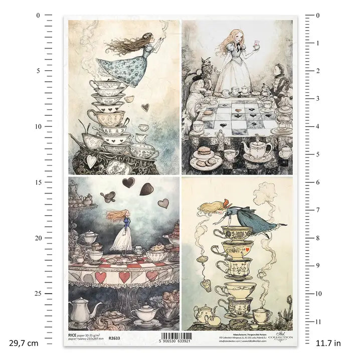 ITD Collection Alice's Magic Tea Party Decoupage Rice Paper – A4 Craft Sheet (R2633)
