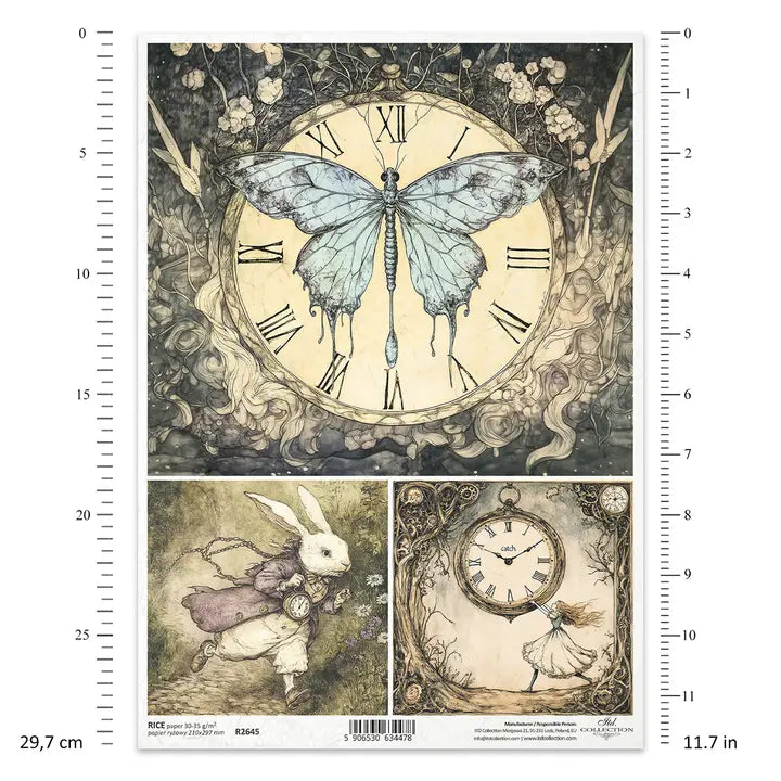 ITD Collection Alice's Magic Butterfly Decoupage Rice Paper – A4 Craft Sheet (R2645)