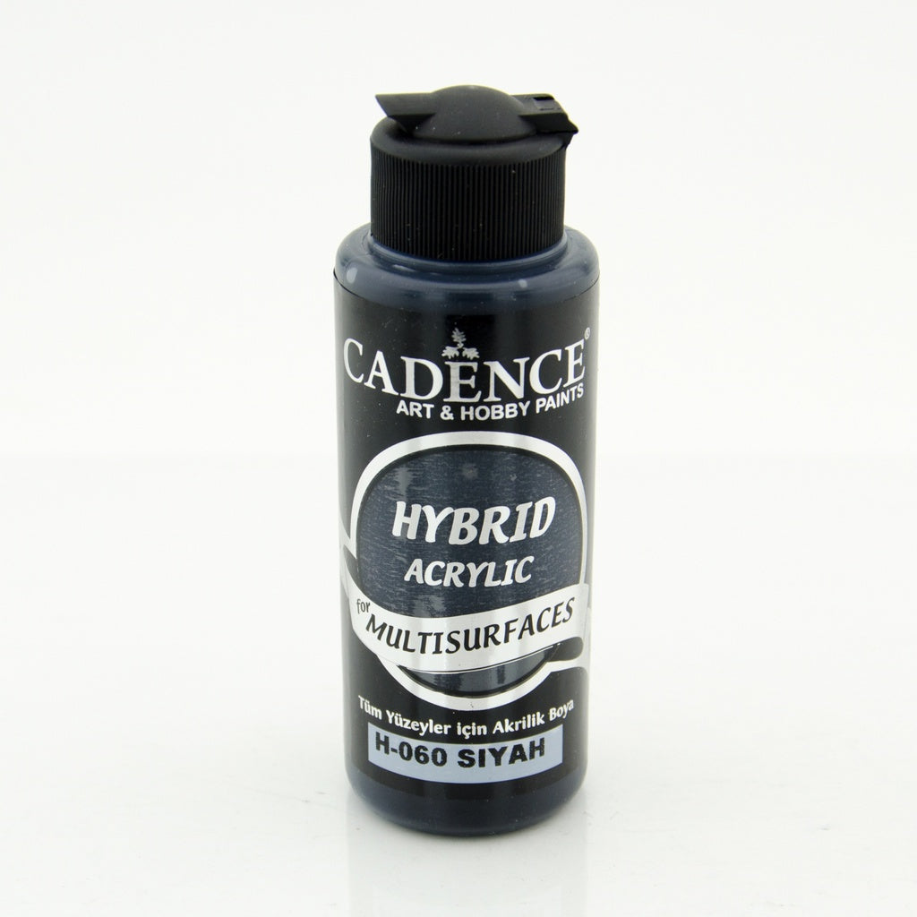 Cadence Hybrid Acrylic Paint — Black (120ml) — Deep Jet Black — Multi‑Surface Semi‑Matte Craft Paint