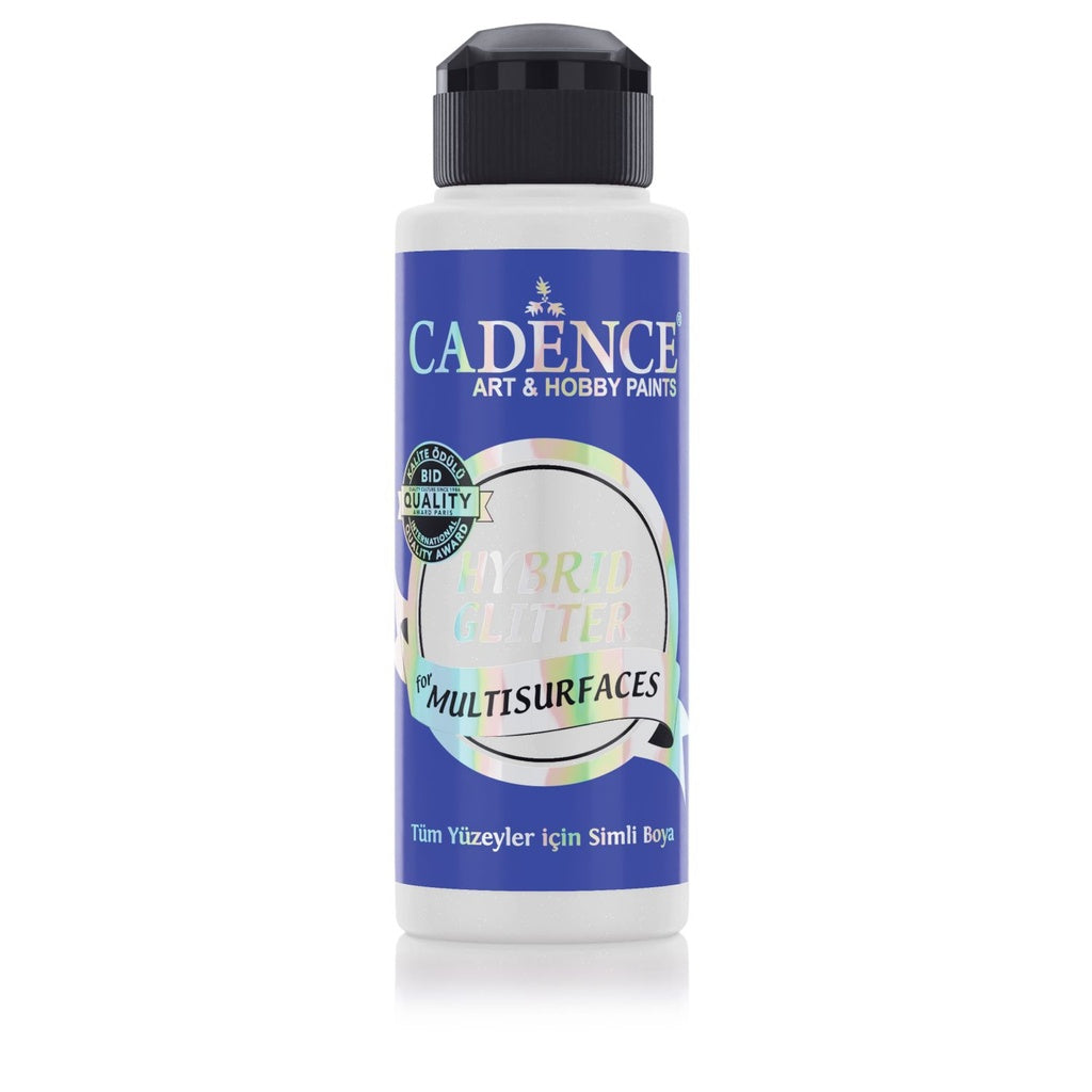 Cadence Hybrid Glitter Paint — White + Gold Glitter (120ml) — Bright Sparkling White Multi‑Surface Craft Paint