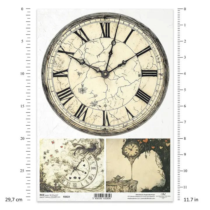 ITD Collection Rice Paper For Decoupage R2623 – Alice's Magic – Clocks