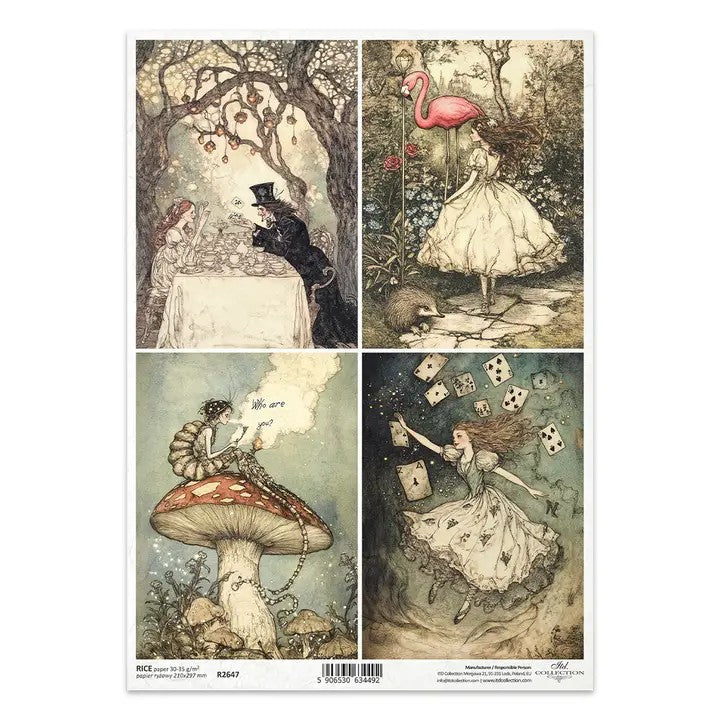 ✨ ITD Collection — Rice Paper For Decoupage R2647 – Alice's Magic Hatter Cards ✨