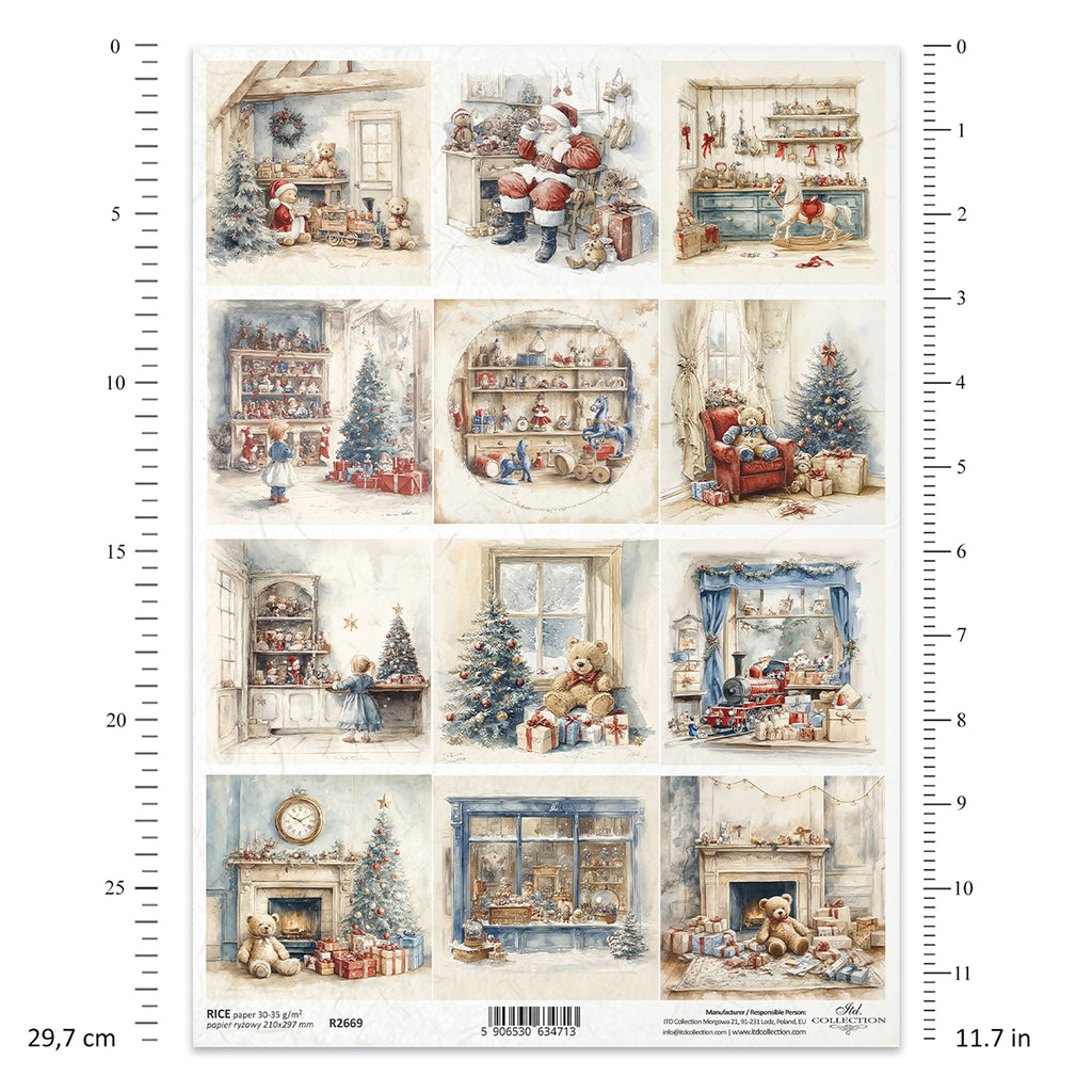 Vintage Christmas Toy Room A4 Rice Paper | R2669 | Festive Craft Decoupage Paper