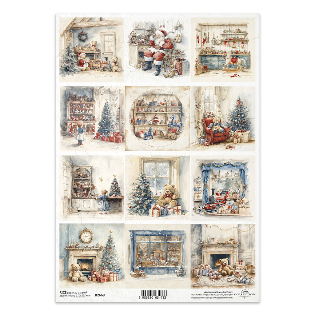 Vintage Christmas Toy Room A4 Rice Paper | R2669 | Festive Craft Decoupage Paper