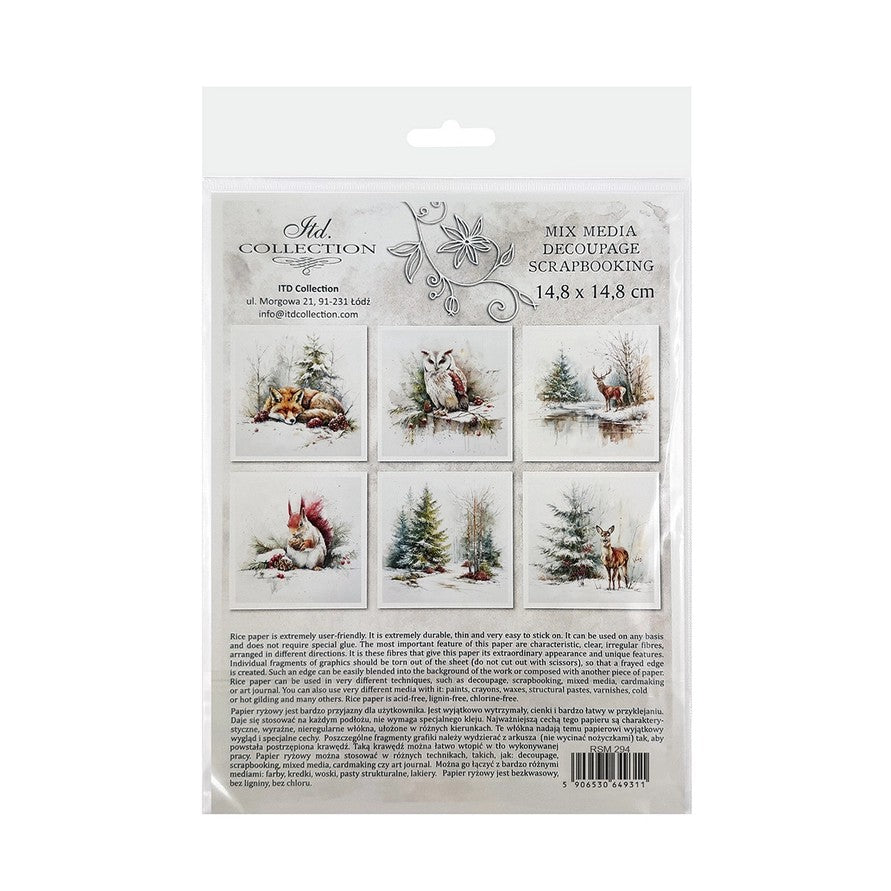ITD Collection Rice Paper Set — Christmas Winter Wildlife | RSM294 | 6 Sheets 15×15cm