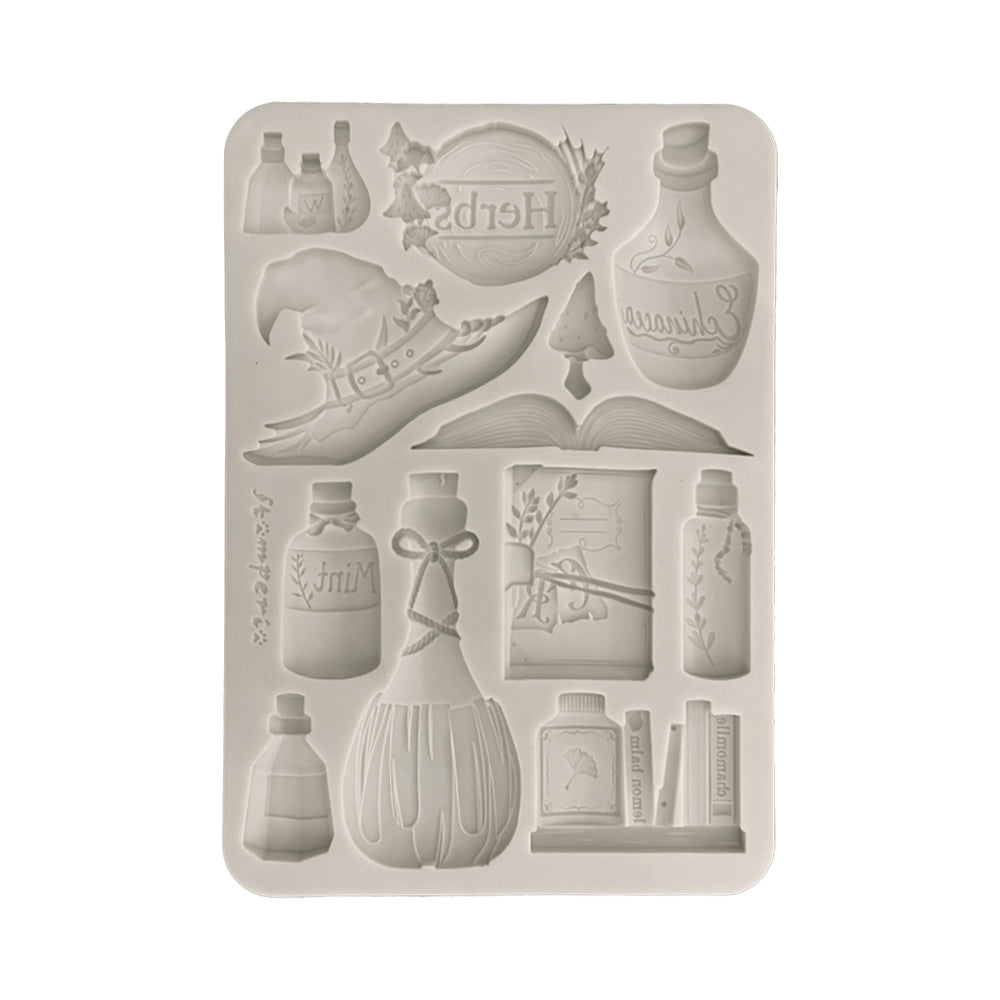 Stamperia Herbarium Silvae — Alchemy A5 Silicon Mould | Apothecary Bottles, Books & Witchy Designs