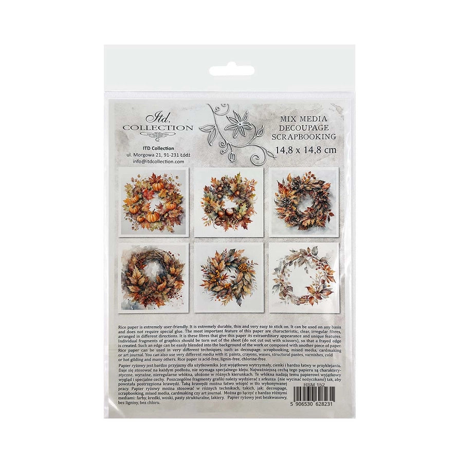 ITD Collection Autumn Wreaths Decoupage Rice Paper Set – 6 Designs (RSM152)