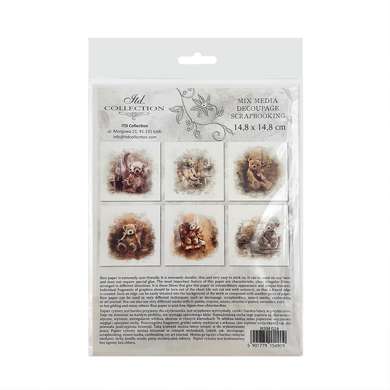ITD Collection Teddy Bear Decoupage Rice Paper Set – 6 Designs (RSM024)