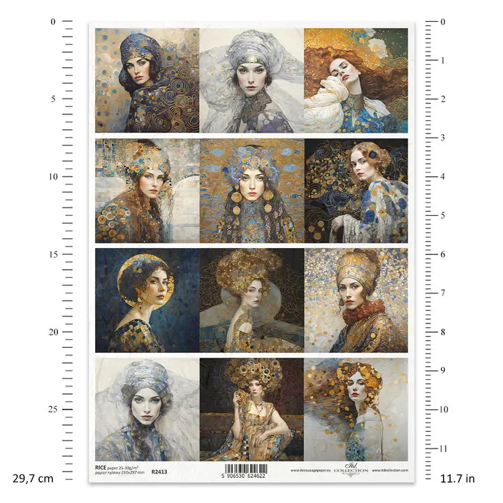 ITD Collection Inspired by Klimt Women Decoupage Rice Paper – A4 Craft Sheet (R2413)