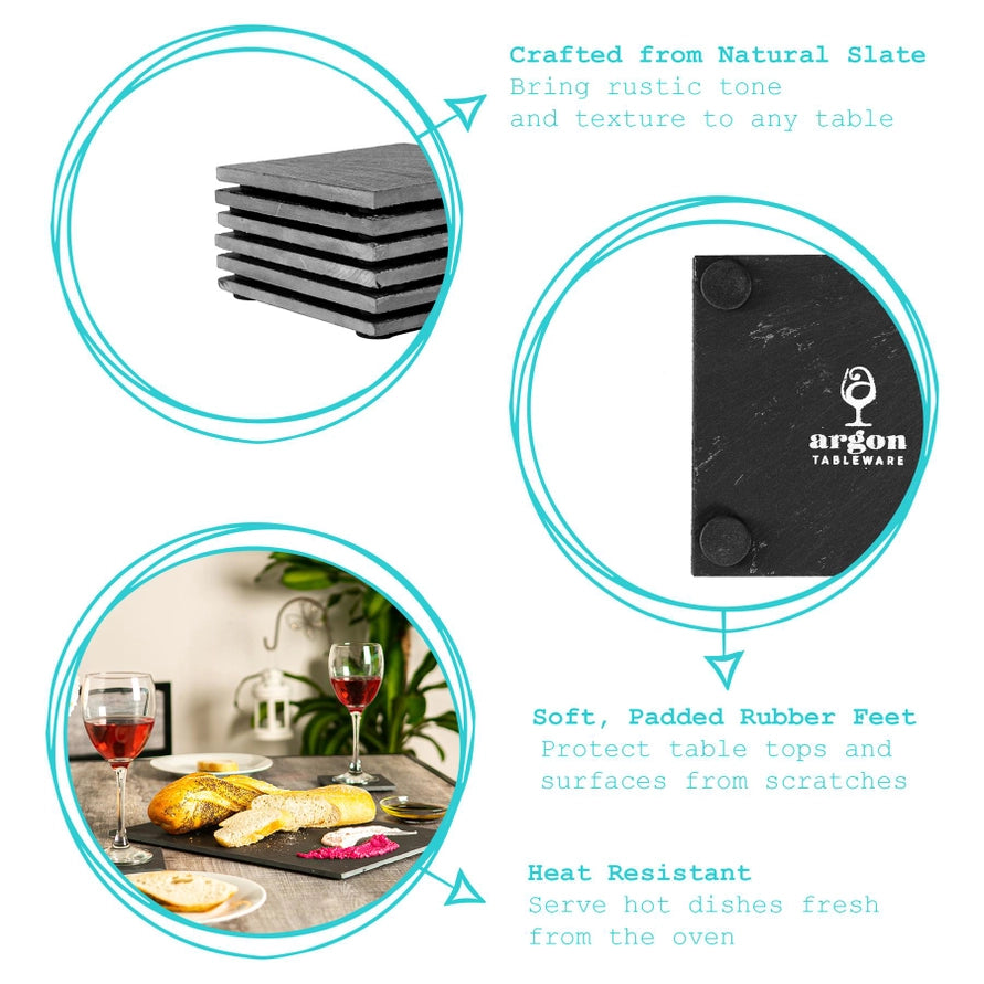 Argon tableware Linea square slate coaster 10cm