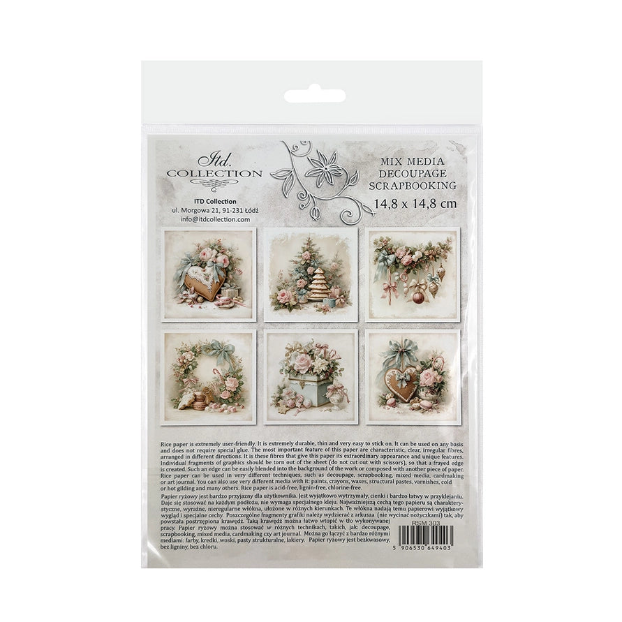 ITD Collection Winter Rose Botanical Decoupage Rice Paper Set – 6 Designs (RSM303)