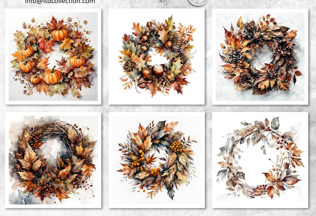 ITD Collection Autumn Wreaths Decoupage Rice Paper Set – 6 Designs (RSM152)
