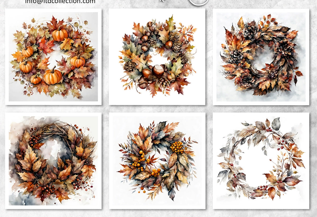 ITD Collection Autumn Wreaths Decoupage Rice Paper Set – 6 Designs (RSM152)