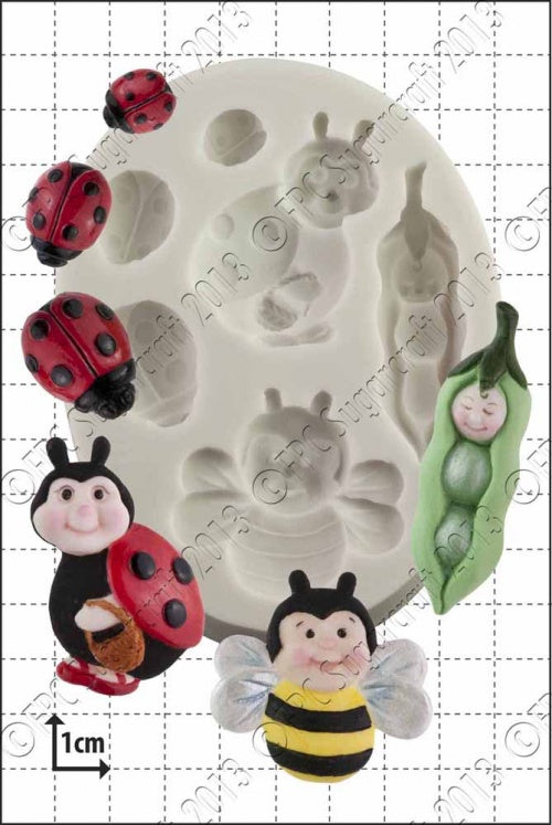 Peapod Baby & Ladybirds Silicone Mould — Whimsical Garden & Baby Characters by FPC Sugarcraft