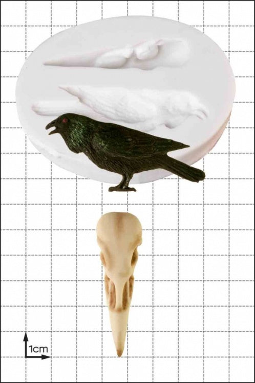 Raven & Skull Silicone Mold — Gothic Crow & Bird Skull by FPC Sugarcraft