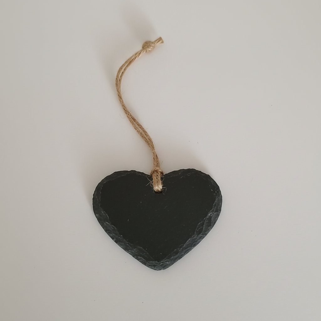 Single slate heart tag with jute loop